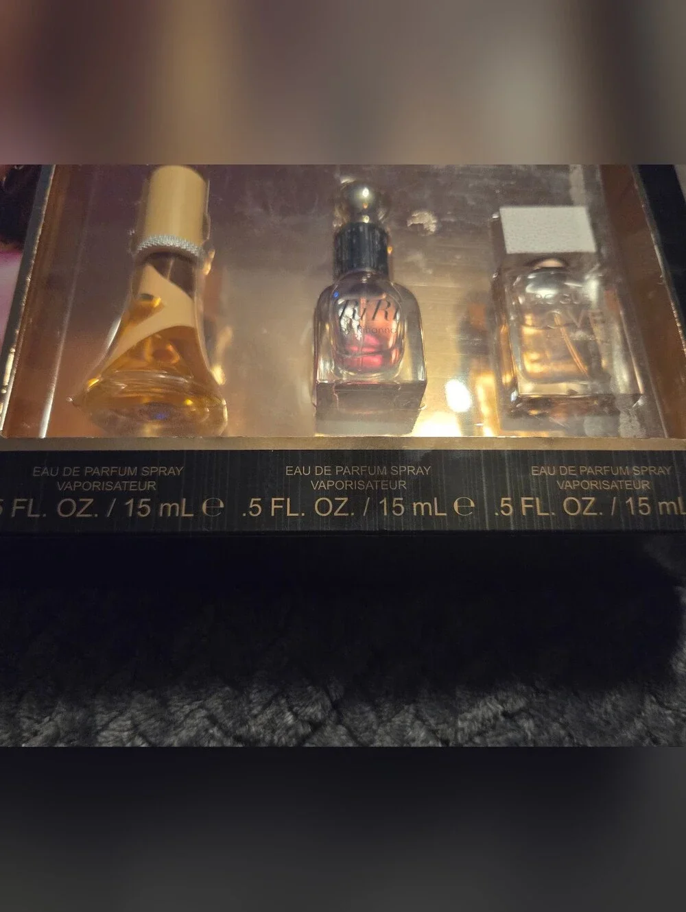Rihanna 3-pc Set features mini bottles of Nude, RiRi, and Rogue Love
